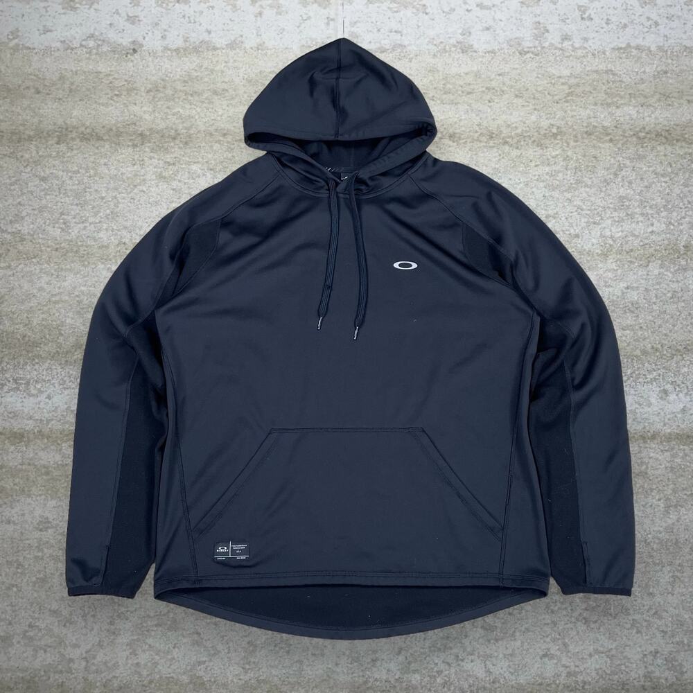 Oakley Hoodie Jet Black Polyester Pullover Grey Logo - Picture 1 of 3